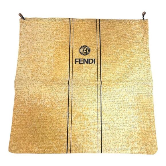 Vintage Fendi Italy Yellow Drawstring Dust Bag Black Logo & Stripes 15" Medium - Picture 2 of 6